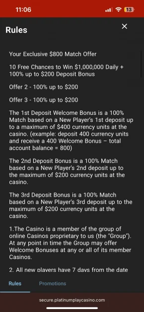 platinum play casino bonus