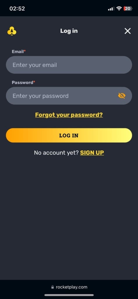 RocketPlay login