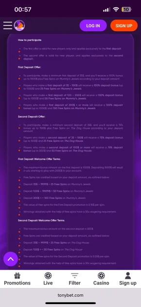 tonybet casino rules