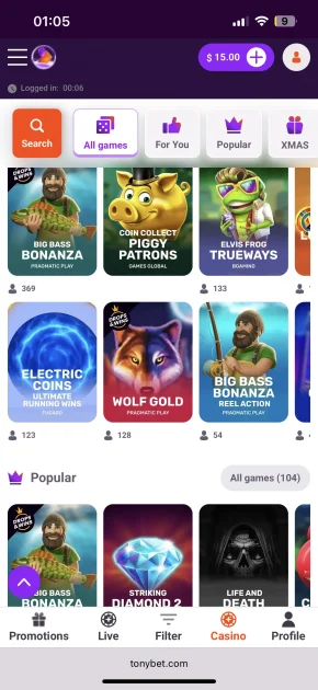 Tonybet Casino games