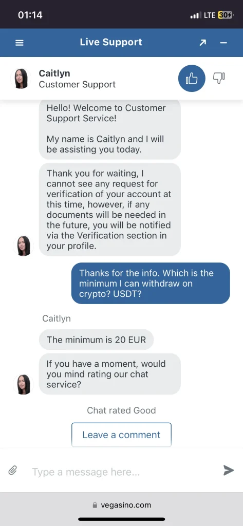 Vegasino Casino Support