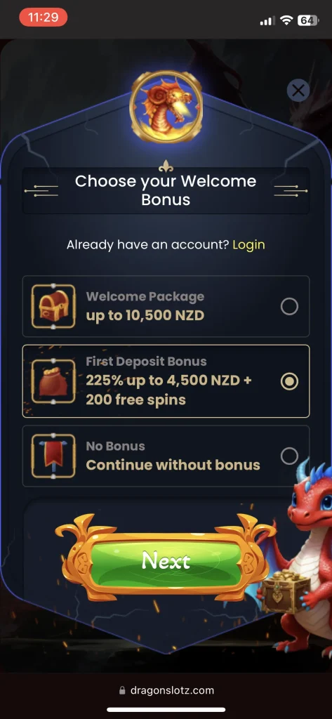 DragonSlots casino bonus