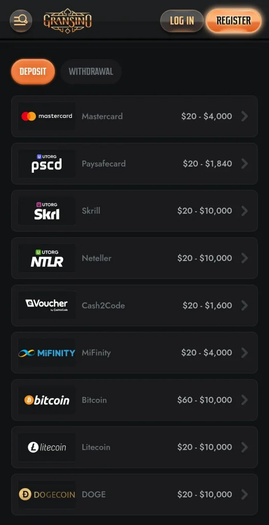 gransino casino deposit