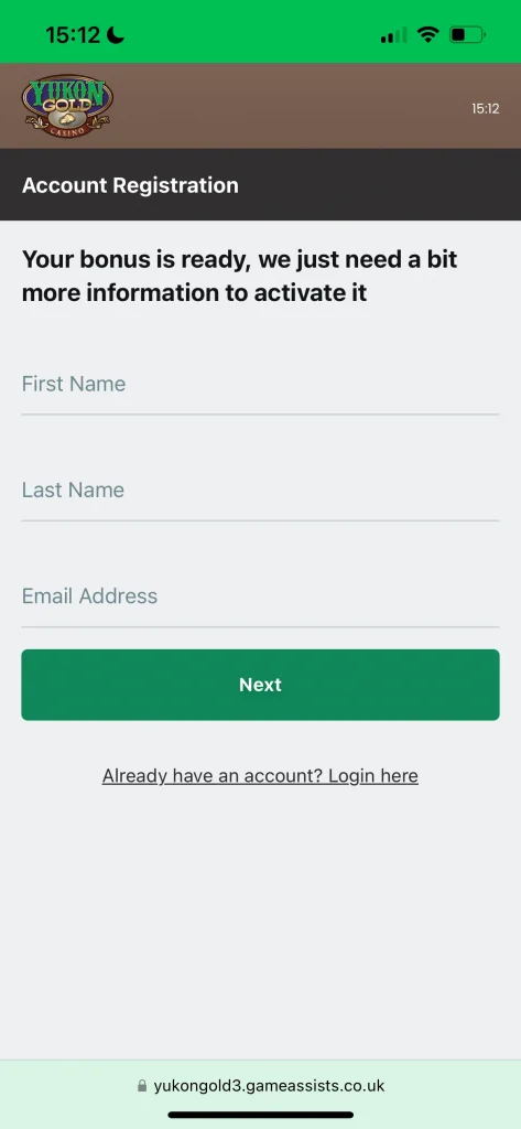 Yukon Gold Casino registration