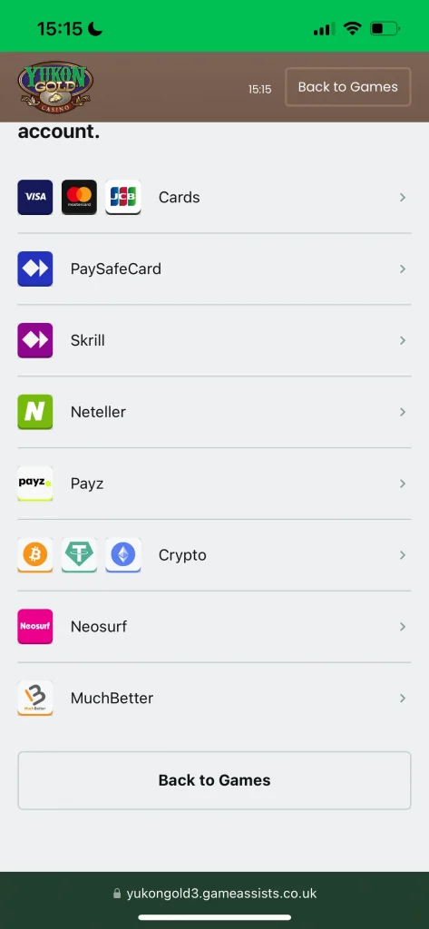 Yukon Gold Casino payment