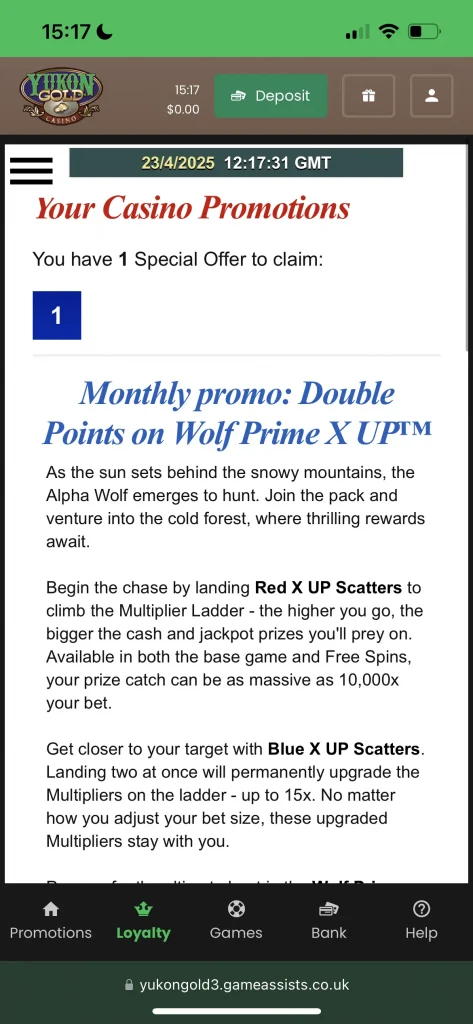 Yukon Gold Casino promo