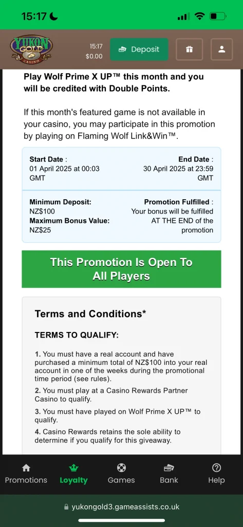 Yukon Gold Casino deposit