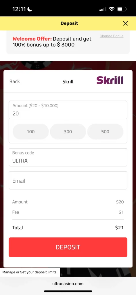 UltraCasino deposit