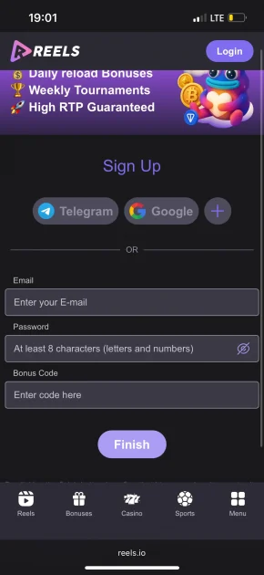 reels io casino sing up